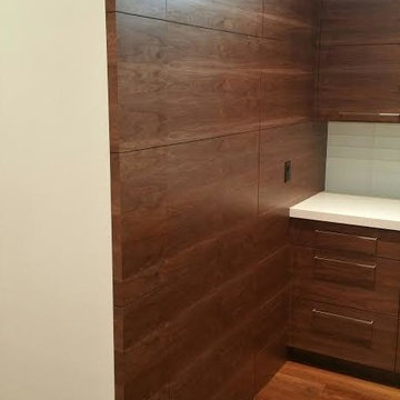 horizontal grain walnut kitchen