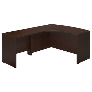 Left Hand L-Shaped Desk, Large Worktop With Bow Edge and Grommet, Mocha Cherry
