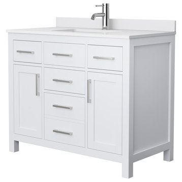 Beckett 42" White Single Vanity, White Cultured Marble Top