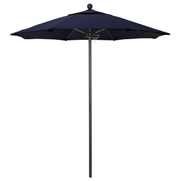 7.5' Bronze Push Lift Fiberglass Rib Aluminum Umbrella, Olefin, Navy Blue