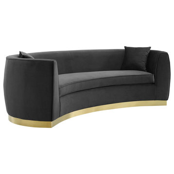 Black Resolute Curved Performance Velvet Sofa