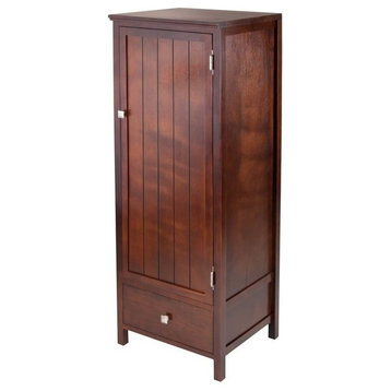 Pemberly Row Transitional Solid Wood Close Cupboard w/ Drawer in Antique Walnut