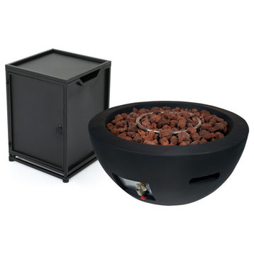 Cyril Fast Outdoor 27" Bowl Shaped Fire Pit, Dark Gray/Black
