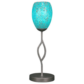 Revo Mini Table Lamp In Aged Silver, 5" Turquoise Fusion Glass