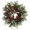 24" Pine & Pine Cone Wreath With Burlap Bows