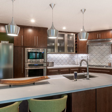 Mid-Century Modern Kitchen with Slab Maple and Barrel color