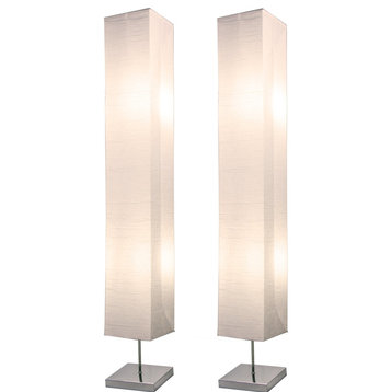 Honors Chrome Floor Lamp Set 50 Inches Tall With White Paper Shade, 2-Pack
