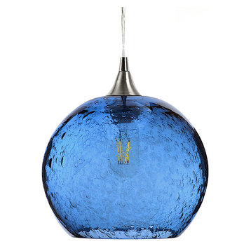 Lunar Pendant No. 768, Blue Glass Shade, Brushed Nickel Hardware, 8 Watt