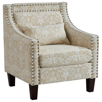 TATEUS Mid-Century Printing Accent Chair, Velvet Fabric Upholstery Club Chair, Beige