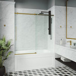 VIGO Industries - VIGO Luca 60"x58" Single Sliding Frameless Tub Door, Matte Gold - VIGO presents the Luca Frameless Sliding Tub Door, where luxurious hardware meets the style and durability of tempered glass. The smooth top rollers allow for an air-gliding opening and closure. Luca supports reversible door installation through either a left-side or right-side opening setup. A single water deflector and continuous seal strips along the door prevent water from trickling out of the tub. Premium stainless steel hardware with a 7-layered finish withstands wear & tear, keeping the metal components pristine for years. The simple instructions allow for an easy DIY-style installation at home.