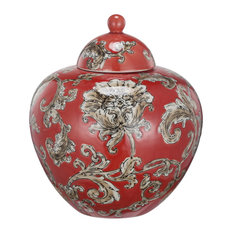 David Tutera Lidded Etched Ceramic Jar, Red