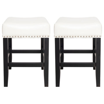 GDF Studio Ralph Off-White Leather Backless Counter Stool, Set of 2