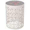 Will Indoor Lace Cut Side Table With Tile Top, White, Multi-Color