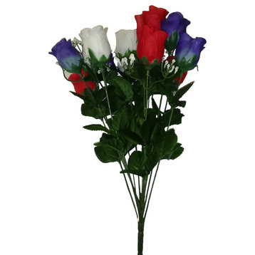 Admired By Nature 14-Stem Blossoms Rose Flower Bush, Red, White, Blue