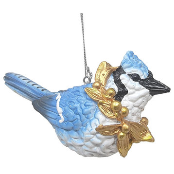 Elegant Large Blue Jay Ornament Gold Wreath Woodland 5 in Bird Designer