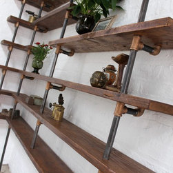 Niko Floor and Wall Mounted Mitred Corner Shelving made with Reclaimed Scaffoldi - Display & Wall Shelves