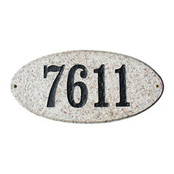 Rockport Oval 4701 Solid Granite Address Plaque in White Granite - House Numbers