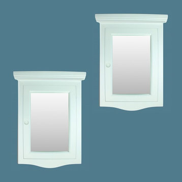 Corner Medicine Cabinet White Hardwood Wall Mount Recessed Mirror Set of 2