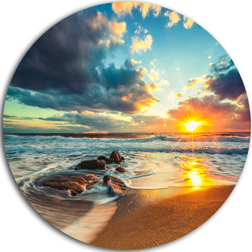 Beautiful Cloudscape Over The Sea, Modern Beach Round Wall Art, 36"