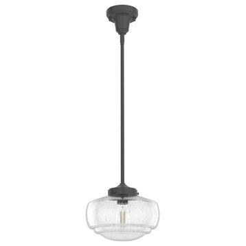 Hunter Saddle Creek Clear Seeded Glass 1-Light 10 Inch Pendant in Noble Bronze