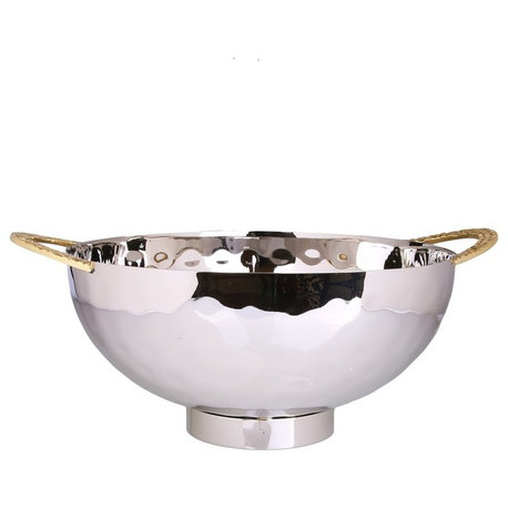 Classic Touch Stainless Steel Salad Bowl With Mosaic Handles