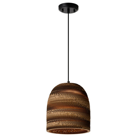 Matte Black Modern Nordic Style Pendant With Natural Brown Origami Paper Shade