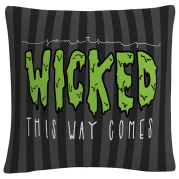 Gray Striped Something Wicked This Way Comes Halloween By Abc Decorative Pillow