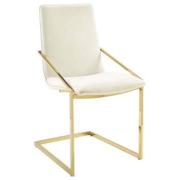 Pitch Performance Velvet Dining Armchair - Gold Ivory