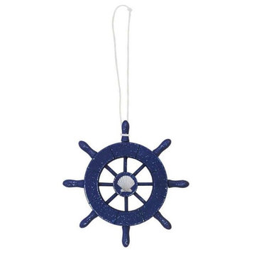 Rustic Dark Blue Decorative Ship Wheel With Seashell Christmas Tree Ornament