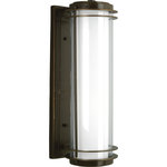 Progress Lighting - 2-Light Wall Lantern, Oil Rubbed Bronze - Smooth contemporary curves highlighted by a clear glass exterior surrounding an opal glass interior. Aluminum and brass construction. Two-light wall lantern