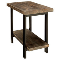 Rustic End Table, Wooden Table Top, Metal Legs, 1-Open Bottom Shelf