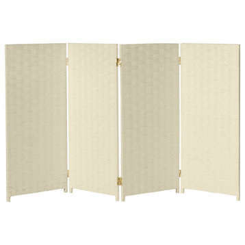 3 ft. Short Woven Fiber Room Divider 4 Panel Cream