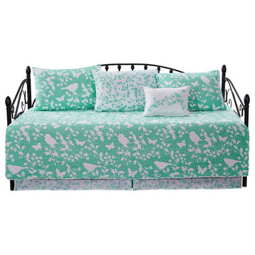 Birdsong 6-Piece Quilted Daybed Set, Teal, Daybed, 75"x39"
