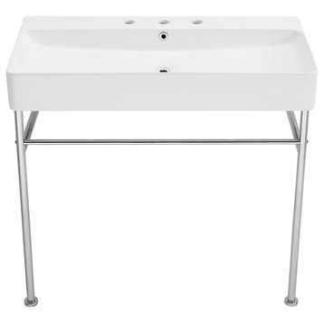 Carre 36" Console Sink White Basin Chrome Legs With 8" Widespread Holes