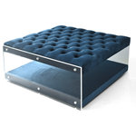 Inspired Home - Rossi Velvet Oversized Button Tufted Clear Acrylic Sides Ottoman, Navy - Our velvet oversized square ottoman adds a contemporary yet reserved touch to your living room or home office. Featuring supple velvet with button tufting, the comfort of a high density foam cushioned seat, sturdy acrylic feet, this chic, oversized accent piece is perfect for kicking up your feet and watching the game.