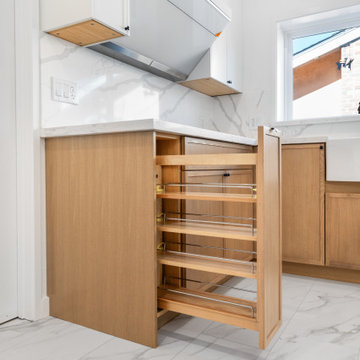 Modern Oak and White Kitchen Remodel with Waterfall Island | The Cabination