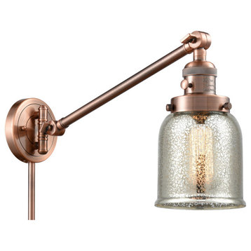 Bell 1-Light Swing Arm Light, 8", Antique Copper, Glass: Silver Mercury