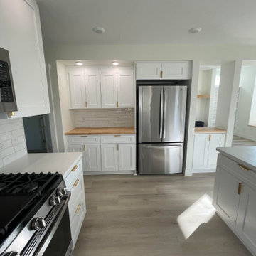 White Shaker Kitchen + Grey Vanity Bathroom