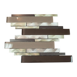 Silver Aliminum, Brown, White and Grey Glass and Matte Black Mosaic Tile Random - Home Accessories & Decor