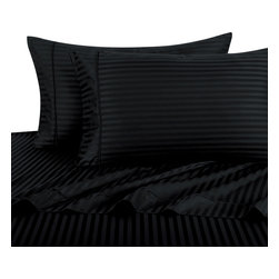 Royal Tradition - 600TC 100% Long Staple Cotton Stripe Sheet Set, Black, Olympic Queen - Sheet And Pillowcase Sets