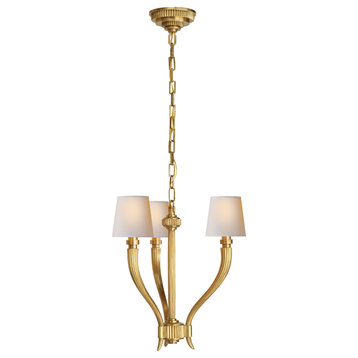Ruhlmann Small Chandelier in Antique-Burnished Brass with Natural Paper Shades