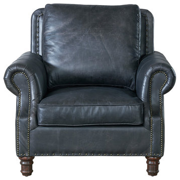 Vintage Leather English Rolled Armchair, Slate