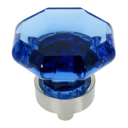Cosmas - Cosmas 5268SN Satin Nickel Cabinet Knob, Set of 5, Glass: Blue - Cabinet And Drawer Knobs