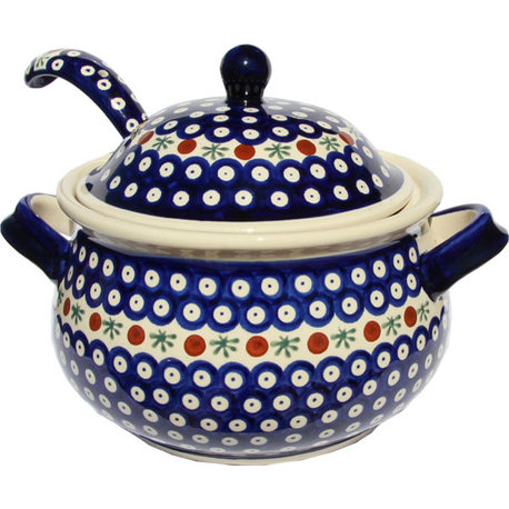 Polish Pottery Soup Tureen with Ladle, Pattern Number: 1367-41