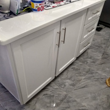 Kitchen Cabinets, Shaker White with White Epoxy Countertops