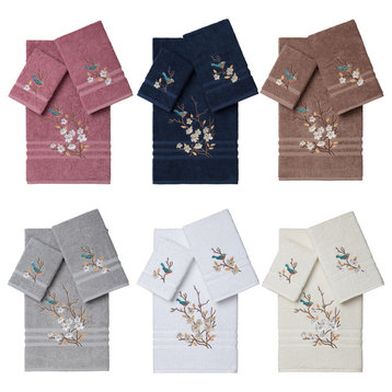Linum Home Textiles Spring Time 3-Piece Embellished Towel Set, White