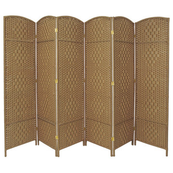 Room Divider, Hinged Plant Fiber Woven Panels With Diamond Pattern, Off White