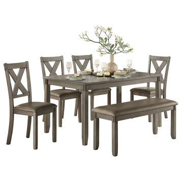 Standish Dining Room Table, Chairs and Bench, Set of 6