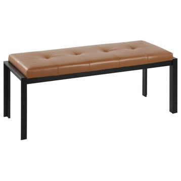 Fuji Contemporary Bench, Black Metal/Camel Faux Leather
