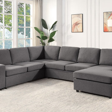 Waylon 119.5" Gray Linen 6-Seater U-Shape Sectional Sofa Chaise and Pocket